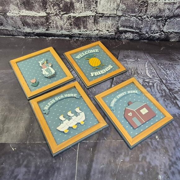 Vintage Habersnam Country Sign Collection Wood Framed Made in Taiwan - Picture 2 of 10